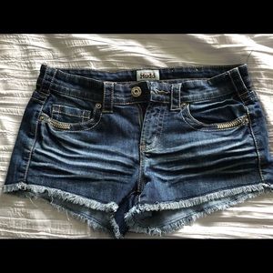 Mudd frayed juniors denim shorts.